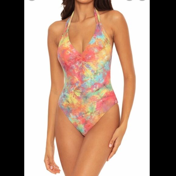 Soluna Tie Dye Swimsuit One Piece Reversible Low Back Padded Medium - Picture 1 of 7